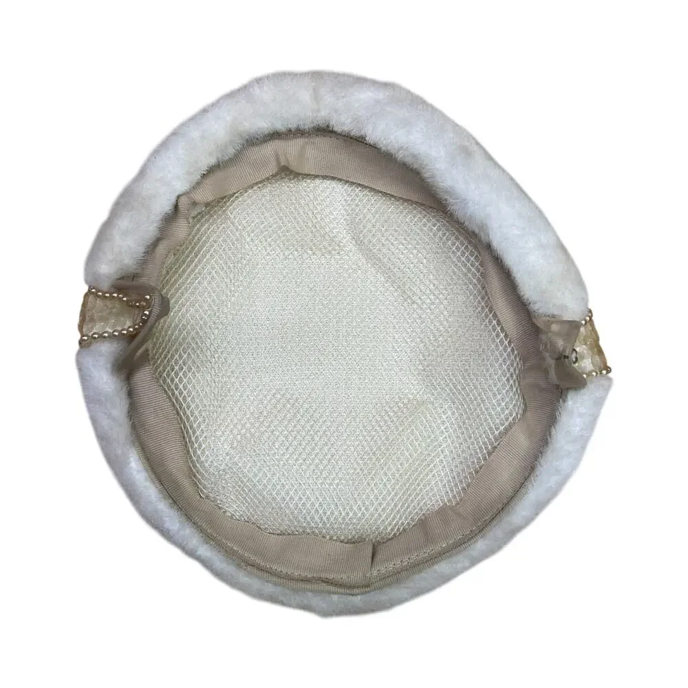 1960s Vintage White Fur Calot Hat Pearl Beaded Vintage Cocktail Topper - Picture 7 of 9